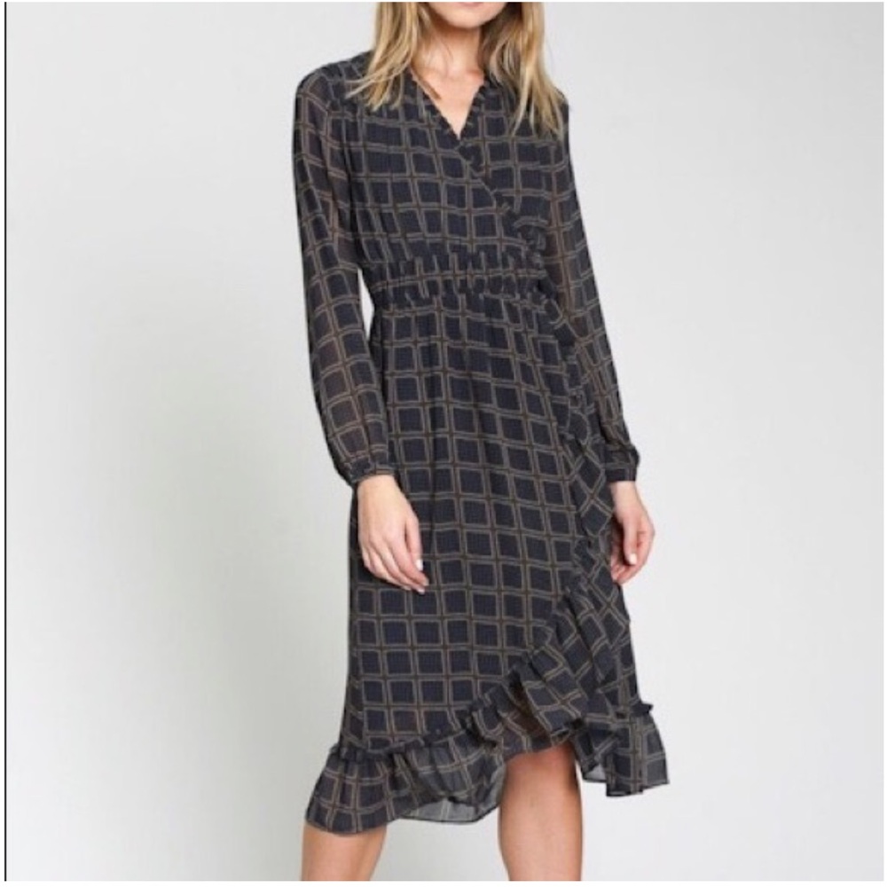 Anthropologie dRA CICERO RUFFLE WRAP
DRESS Long Sleeve Size Small